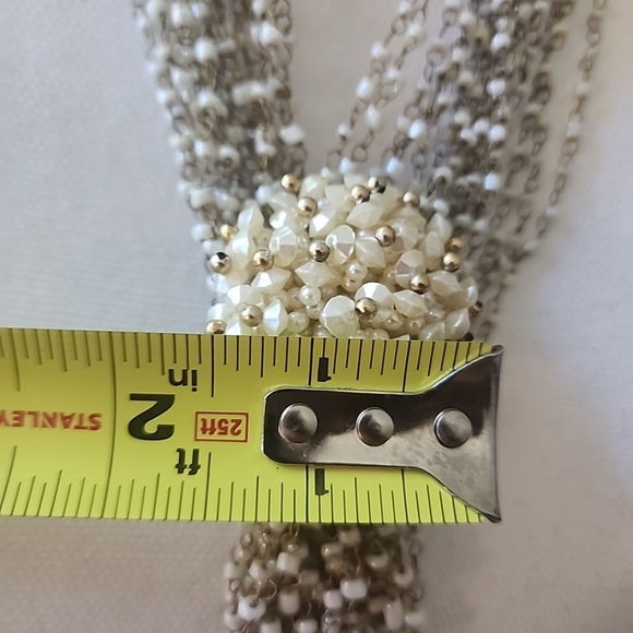Women's White Multi Strands Faux Pearls Beads Tassel Fringe 20"  Necklace - Picture 3 of 6